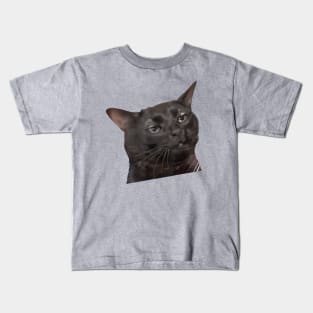 Tired Black Cat Meme Dissociated Funny Internet, Black cat zoning out Kids T-Shirt